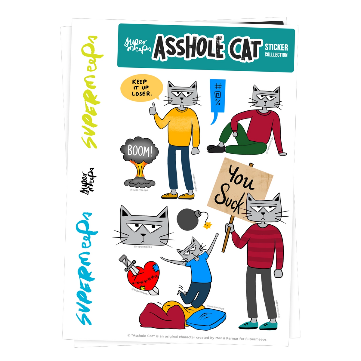 Supermeeps Character Sticker Sheet – Asshole Cat
