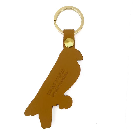 Camel leather key fob, falcon
