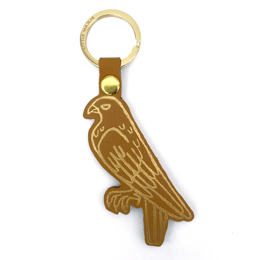 Camel leather key fob, falcon