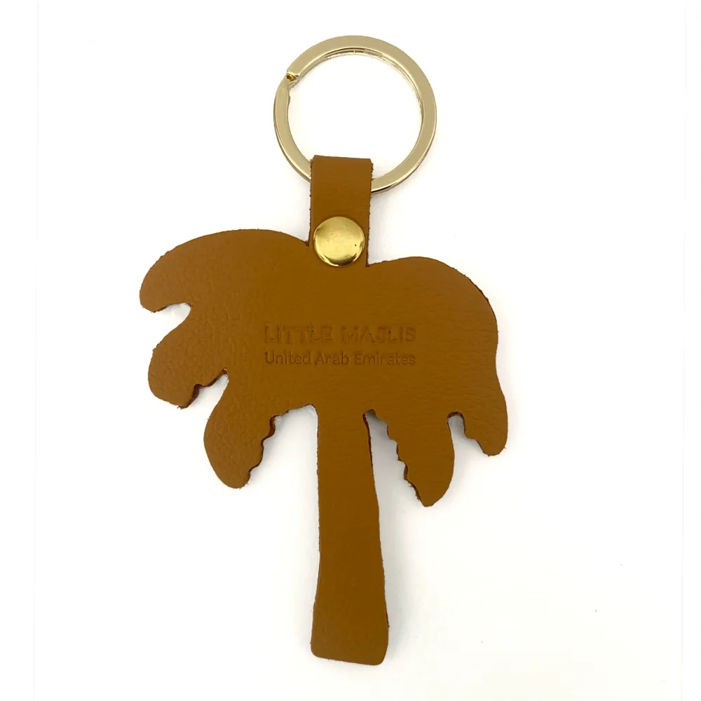 Camel leather key fob, palm tree