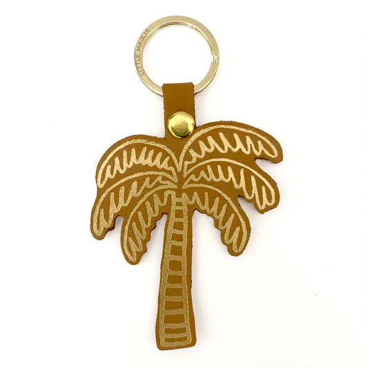 Camel leather key fob, palm tree