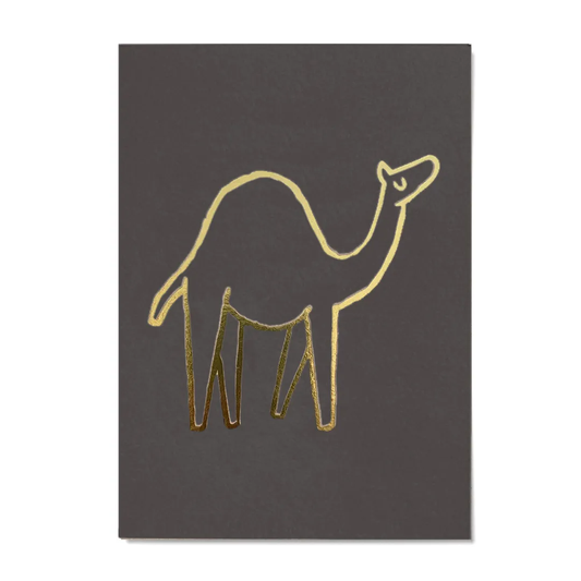 Postcard, camel gold on grey