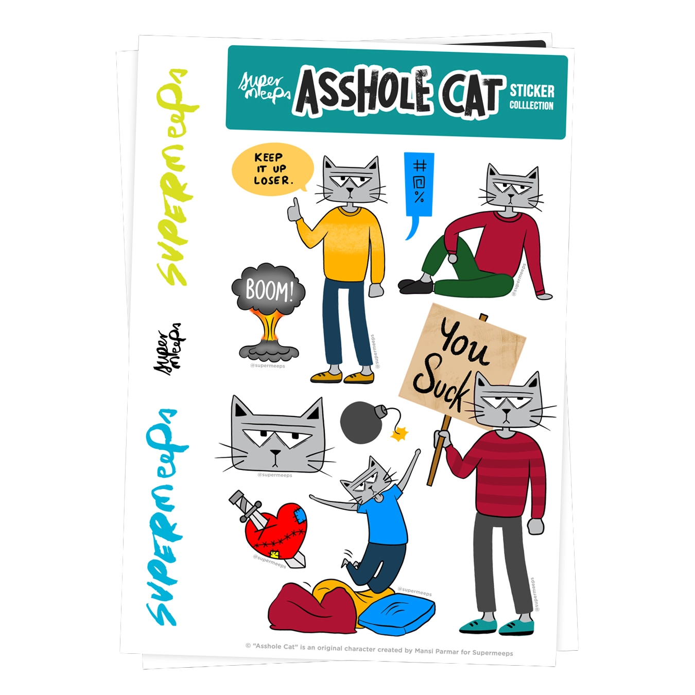 Supermeeps Character Sticker Sheet – Asshole Cat